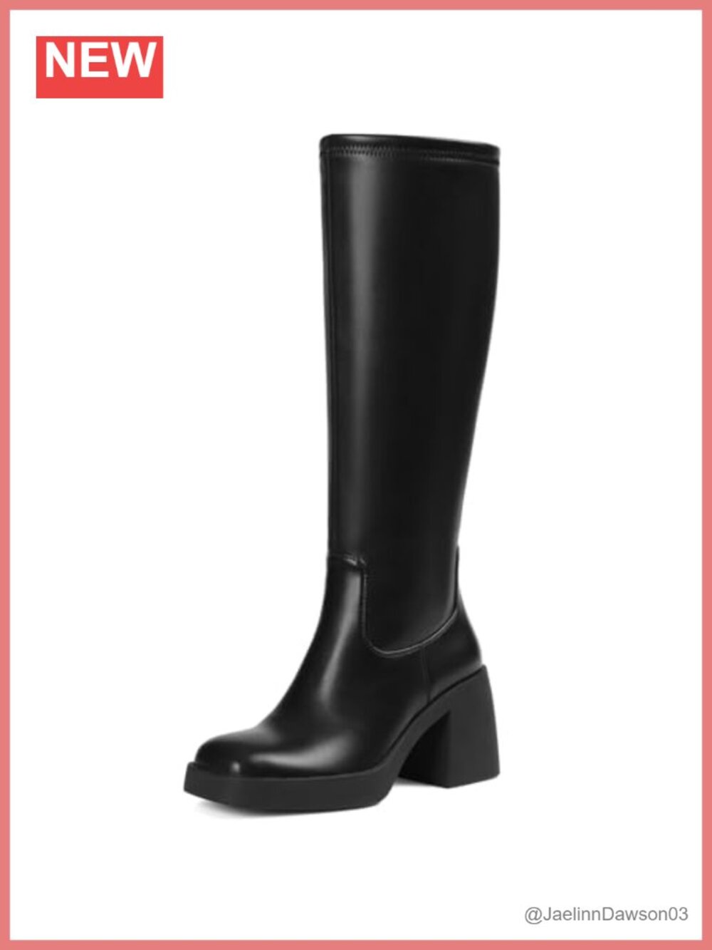 Women's Square Toe Knee High Boots Chunky Platform Block Heel Faux Leather